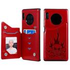 For Huawei Mate 30 Pro Skull Head Embossing Pattern Shockproof Protective Case with Holder & Card Slots & Wallet(Red) - 1