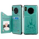 For Huawei Mate 30 Skull Head Embossing Pattern Shockproof Protective Case with Holder & Card Slots & Wallet(Green) - 1