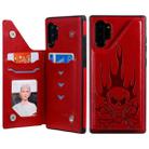 For Galaxy Note10+ Skull Head Embossing Pattern Shockproof Protective Case with Holder & Card Slots & Wallet(Red) - 1