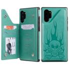 For Galaxy Note10+ Skull Head Embossing Pattern Shockproof Protective Case with Holder & Card Slots & Wallet(Green) - 1