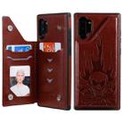 For Galaxy Note10+ Skull Head Embossing Pattern Shockproof Protective Case with Holder & Card Slots & Wallet(Brown) - 1