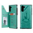 For Galaxy Note10 Skull Head Embossing Pattern Shockproof Protective Case with Holder & Card Slots & Wallet(Green) - 1