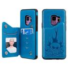 For Galaxy S9 Skull Head Embossing Pattern Shockproof Protective Case with Holder & Card Slots & Wallet(Blue) - 1