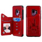 For Galaxy S9 Skull Head Embossing Pattern Shockproof Protective Case with Holder & Card Slots & Wallet(Red) - 1