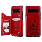 For Galaxy S10 5G Skull Head Embossing Pattern Shockproof Protective Case with Holder & Card Slots & Wallet(Red) - 1