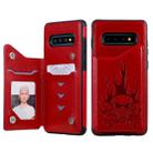 For Galaxy S10+ Skull Head Embossing Pattern Shockproof Protective Case with Holder & Card Slots & Wallet(Red) - 1