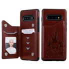For Galaxy S10+ Skull Head Embossing Pattern Shockproof Protective Case with Holder & Card Slots & Wallet(Brown) - 1