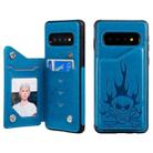 For Galaxy S10 Skull Head Embossing Pattern Shockproof Protective Case with Holder & Card Slots & Wallet(Blue) - 1