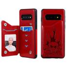 For Galaxy S10 Skull Head Embossing Pattern Shockproof Protective Case with Holder & Card Slots & Wallet(Red) - 1