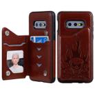 For Galaxy S10e Skull Head Embossing Pattern Shockproof Protective Case with Holder & Card Slots & Wallet(Brown) - 1