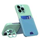 For iPhone 14 Pro Max Contrasting Colors Invisible Holder Phone Case(Mint Green Blue) - 1