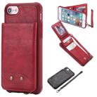 For iPhone SE 2022 / SE 2020 / 8 / 7 Vertical Flip Shockproof Leather Protective Case with Short Rope, Support Card Slots & Bracket & Photo Holder & Wallet Function(Red) - 1