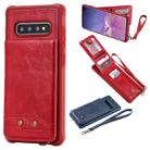 For Galaxy S10+ Vertical Flip Shockproof Leather Protective Case with Short Rope, Support Card Slots & Bracket & Photo Holder & Wallet Function(Red) - 1