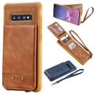 For Galaxy S10+ Vertical Flip Shockproof Leather Protective Case with Short Rope, Support Card Slots & Bracket & Photo Holder & Wallet Function(Brown) - 1