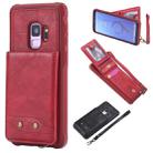 For Galaxy S9 Vertical Flip Shockproof Leather Protective Case with Short Rope, Support Card Slots & Bracket & Photo Holder & Wallet Function(Red) - 1