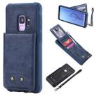 For Galaxy S9 Vertical Flip Shockproof Leather Protective Case with Short Rope, Support Card Slots & Bracket & Photo Holder & Wallet Function(Blue) - 1