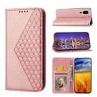 For Sharp Simple Sumaho 5 Cubic Grid Calf Texture Magnetic Closure Leather Phone Case(Rose Gold) - 1