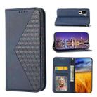 For Sharp Simple Sumaho 5 Cubic Grid Calf Texture Magnetic Closure Leather Phone Case(Blue) - 1