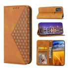 For Motorola Moto G Pure 2021 Cubic Grid Calf Texture Magnetic Closure Leather Phone Case(Yellow) - 1