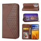 For Motorola Moto G52 4G / G82 5G / G71S Cubic Grid Calf Texture Magnetic Closure Leather Phone Case(Brown) - 1