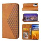 For Motorola Moto G52 4G / G82 5G / G71S Cubic Grid Calf Texture Magnetic Closure Leather Phone Case(Yellow) - 1