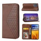 For Motorola Moto G62 Cubic Grid Calf Texture Magnetic Closure Leather Phone Case(Brown) - 1