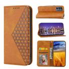 For Motorola Moto E32 4G Global Cubic Grid Calf Texture Magnetic Closure Leather Phone Case(Yellow) - 1