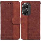 For Asus Zenfone 9 Geometric Embossed Flip Leather Phone Case(Brown) - 1