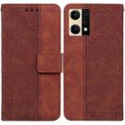 For OPPO Reno7 4G Geometric Embossed Flip Leather Phone Case(Brown) - 1