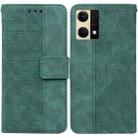 For OPPO Reno7 4G Geometric Embossed Flip Leather Phone Case(Green) - 1