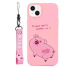 For iPhone 14 Silicone Painted Phone Case with Lanyard(Little Pink Pig) - 1