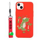 For iPhone 14 Silicone Painted Phone Case with Lanyard(Dinosaur) - 1