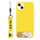 For iPhone 14 Plus Silicone Painted Phone Case with Lanyard(Bear Family) - 1