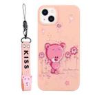 For iPhone 14 Plus Silicone Painted Phone Case with Lanyard(Flower Bear) - 1