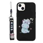 For iPhone 14 Plus Silicone Painted Phone Case with Lanyard(Hippo) - 1