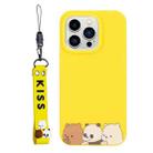 For iPhone 14 Pro Silicone Painted Phone Case with Lanyard(Bear Family) - 1