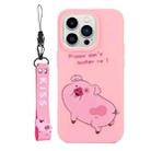 For iPhone 14 Pro Silicone Painted Phone Case with Lanyard(Little Pink Pig) - 1