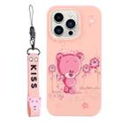 For iPhone 14 Pro Silicone Painted Phone Case with Lanyard(Flower Bear) - 1