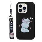 For iPhone 14 Pro Silicone Painted Phone Case with Lanyard(Hippo) - 1
