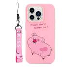 For iPhone 14 Pro Max Silicone Painted Phone Case with Lanyard(Little Pink Pig) - 1