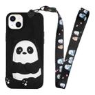 For iPhone 14 Silicone Wallet Phone Case with Lanyard(Black Striped Bear) - 1