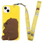 For iPhone 14 Silicone Wallet Phone Case with Lanyard(Yellow Bear) - 1