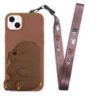 For iPhone 14 Silicone Wallet Phone Case with Lanyard(Brown Bear) - 1