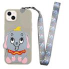 For iPhone 14 Silicone Wallet Phone Case with Lanyard(Grey Elephants) - 1