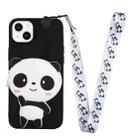 For iPhone 14 Plus Silicone Wallet Phone Case with Lanyard(Black Panda) - 1