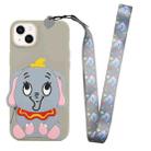 For iPhone 14 Plus Silicone Wallet Phone Case with Lanyard(Grey Elephants) - 1