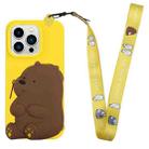 For iPhone 14 Pro Silicone Wallet Phone Case with Lanyard(Yellow Bear) - 1