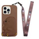 For iPhone 14 Pro Silicone Wallet Phone Case with Lanyard(Brown Bear) - 1