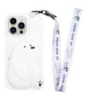 For iPhone 14 Pro Silicone Wallet Phone Case with Lanyard(Big White Bear) - 1