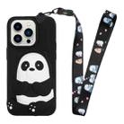 For iPhone 14 Pro Max Silicone Wallet Phone Case with Lanyard(Black Striped Bear) - 1